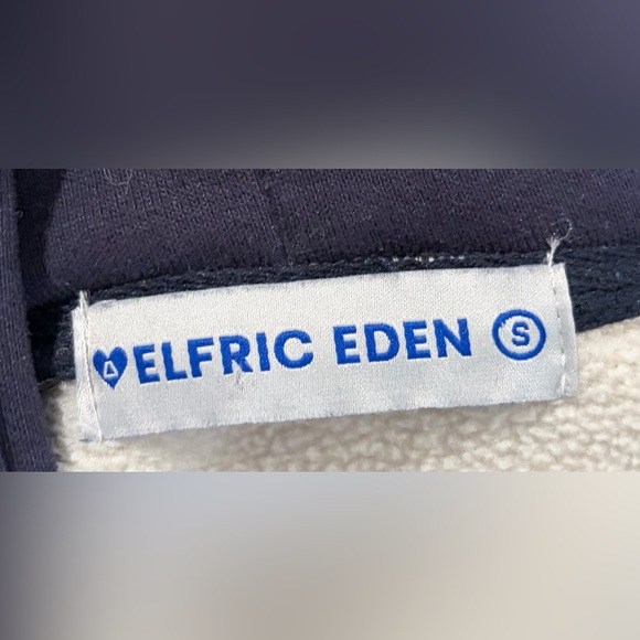 Elfric Eden Fleece Lined Hoodie Navy Blue Smiley Cloud Graphic Size S - Picture 3 of 11
